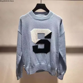 

French Elegant 2020 Summer S Letter Jacquard Pullover Leisure Long Sleeve Women's Wear Knitting Shirt 20010