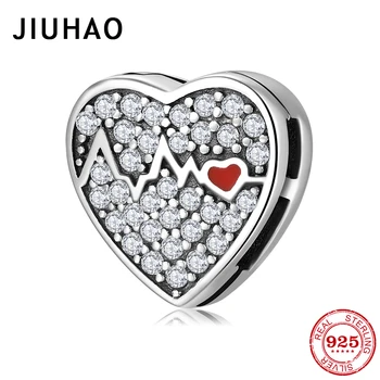 

925 Sterling Silver Sparkling love heartbeat heart shape Clip fine Beads Fit Original reflection Charm Bracelet Jewelry making