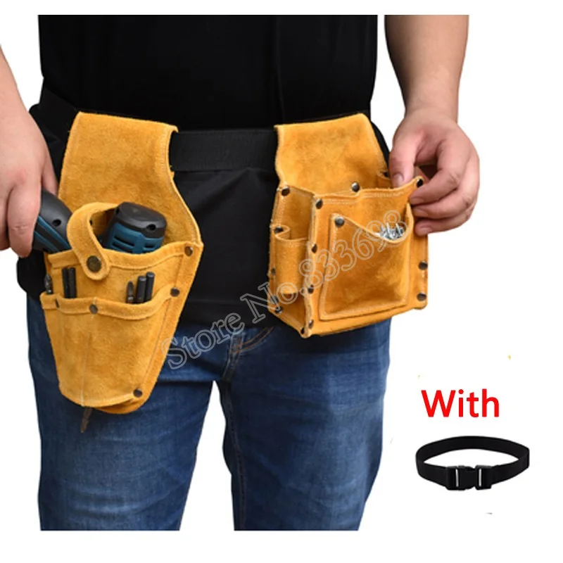 NO3 Сумка из воловьей кожи, переносная сумка для электрической дрели, шурупы, гвозди, сверло, металлические детали, сумки для хранения инструментов для рыбалки и путешествий с ремнем - Цвет: NO3