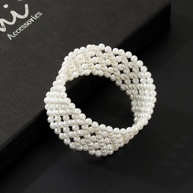 

Charm Imitation Pearl Even Wide Round Bracelets for Women 2019 Temperament Aggressiveness Bangles Daily Life Present Holiday