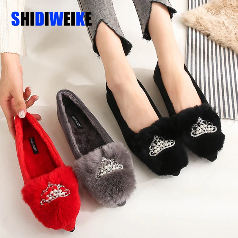 

Winter Women Loafers Plush Slip on Flat Shoes Bow Woman Flats Warm Loafer Wool Casual Shoes Fur Boat Shoes zapatos mujer g987