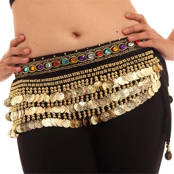 

Women Belly Dance Costumes Velvet Hip Scarf Wrap Belt Women Skirt Dancewear WIth Coins