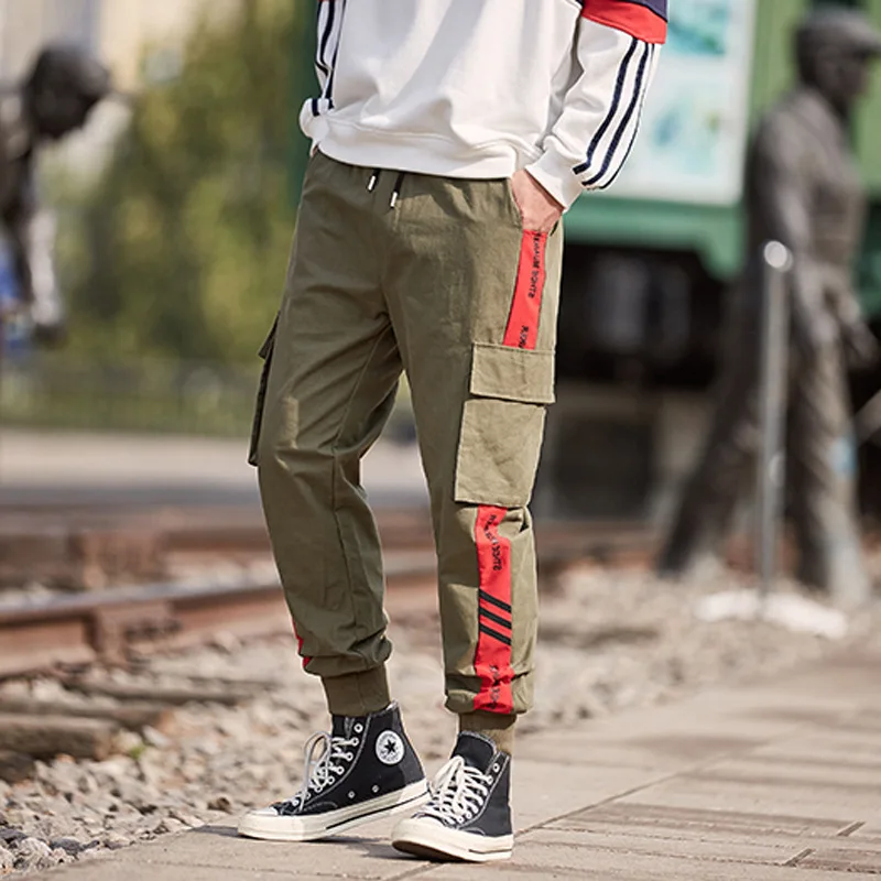 Мужские уличные штаны-шаровары для молодых мужчин, мужские штаны в стиле панк с эластичной талией, повседневные узкие штаны для бега, мужские брюки в стиле хип-хоп - Цвет: Армейский зеленый