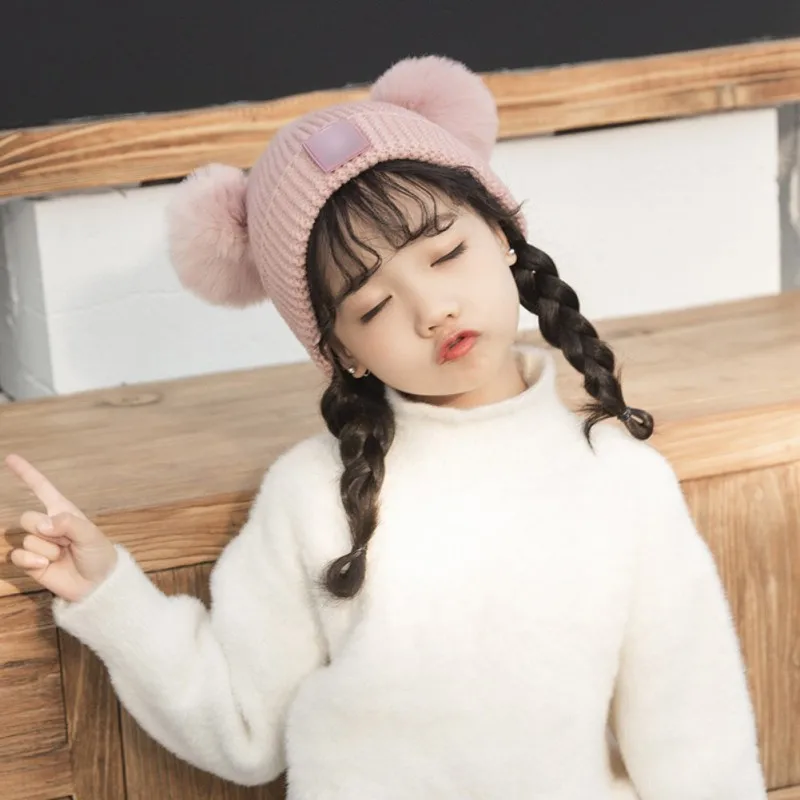 Зимние милые теплые шапки для новорожденных; Детские шапки; вязаные шерстяные шапки с помпонами; аксессуары для детей в стиле пэчворк