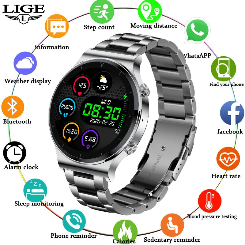 

LIGE 2020 New Smart Watch Men Full Touch Screen Sports Fitness Watch IP68 Waterproof Bluetooth For Android ios smartwatch Mens