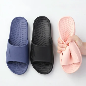 

Men Summer Home Slippers Simple Black Navy Shoes Non-Slip Bathroom Slides Flip Flops Couples Indoor Male Platform Slippers