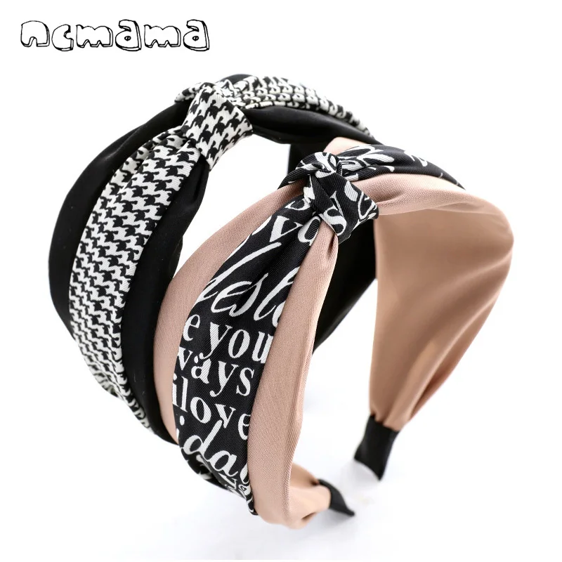 

ncmama 2021 New Arrival Checked Turtan Headband Houndstooth Check Front Knot Hair Band Alice Headband for Women Hair Accessories