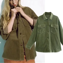 

Maxdutti Winter Jacket Women England Style High Street Vintage Corduroy Solid Fashion Loose Shirt Boyfriend Tops