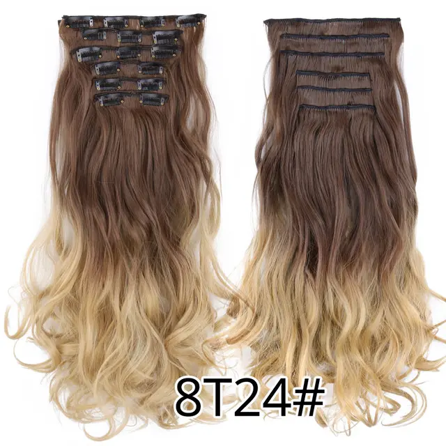 Leeons 16 colors 16 clips Long Straight Synthetic Hair Extensions Clips in High Temperature Fiber Black Brown Hairpiece T1B/30/27