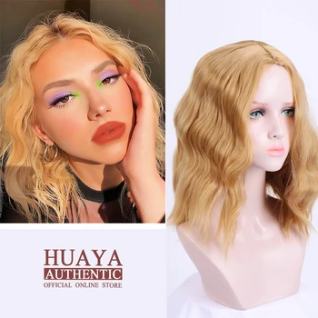 

HUAYA Blonde Natural Wavy Synthetic Wig Lolita Short Bob Wig Heat Resistant Synthetic Fiber Halloween Cosplay Wig