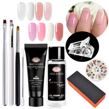 Встречаются по всей 9 шт./компл. поли Гель-лак для ногтей, Наборы УФ-гель для ногтей, с изображением советы маникюра ногтей сборки расширения с украшением в виде кристаллов; прозрачная резинка поли УФ-гель