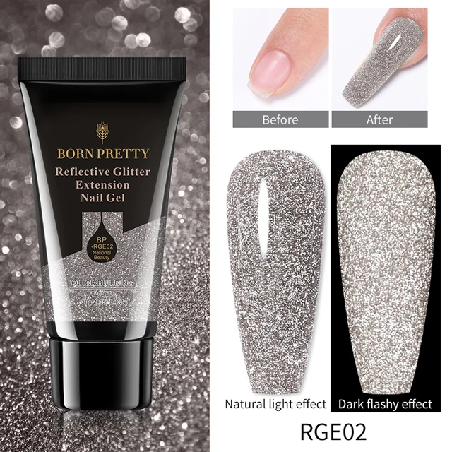 BORN PRETTY 30/20ml Glitter Acrylic Gel Finger Extension Silver Pink Extension Gel Soak Off Nail Art Gel Varnish RGE02
