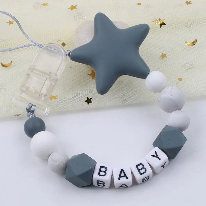 Customized Silicone Pacifier Clips Chain For Infant Big Star Feeding Chew Toy Pacifier Chain Holder Baby Shower Gift afbeelding