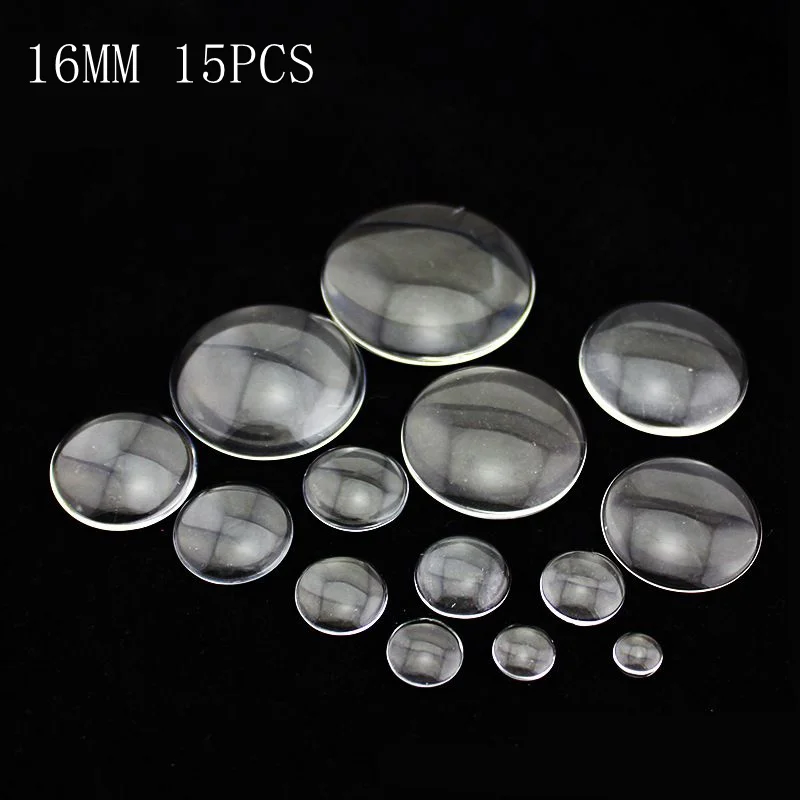 16MM 15PCS 6 мм-50 мм круглый плоский прозрачный стеклянный кабошон с плоской задней частью для подвесного лотка для самостоятельного изготовления ювелирных фотографий высокого качества, промотирование потери денег - Цвет: 16MM 15PCS