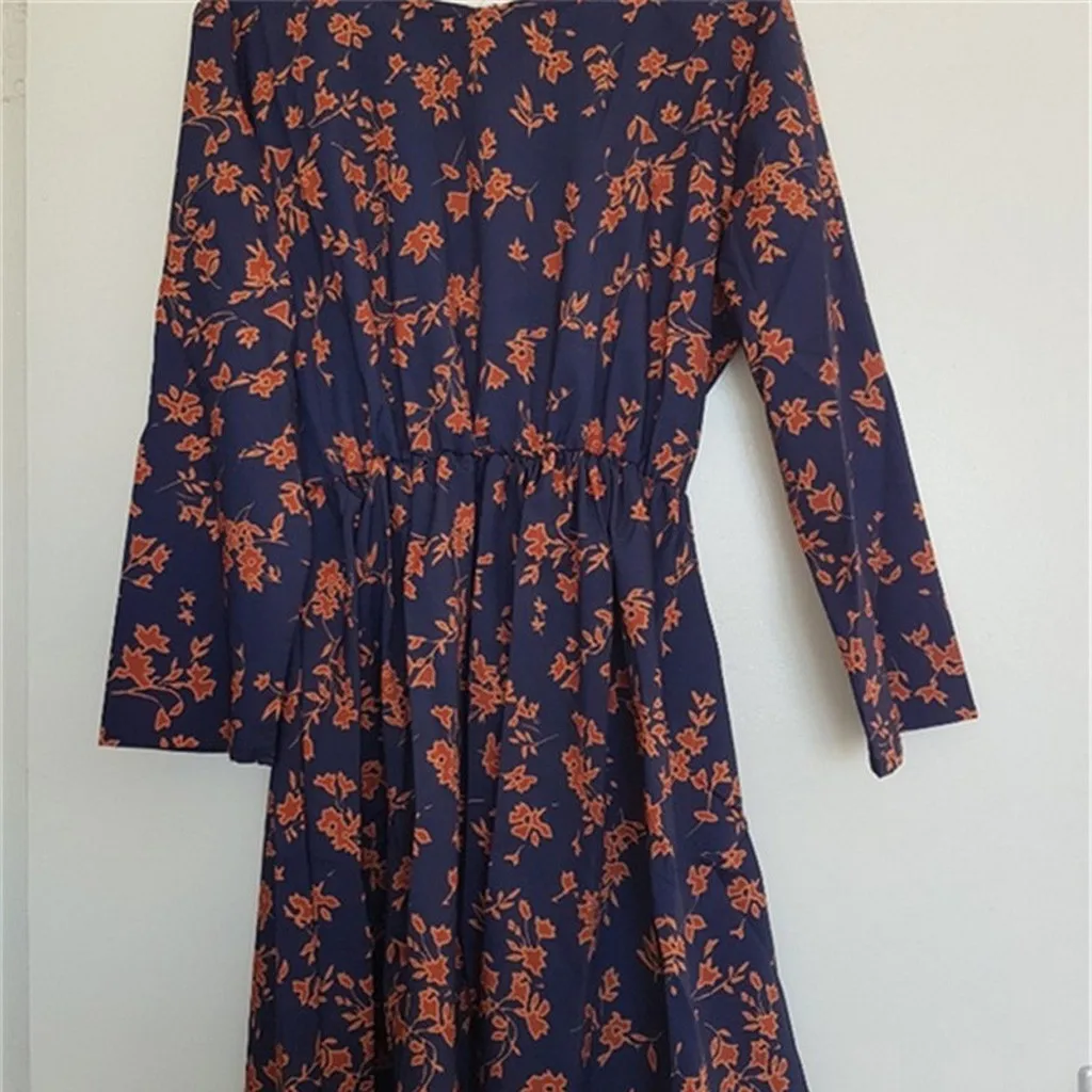 Women Spring Dress Floral Printing Mini Dress Casual Loose Mini Long Sleeve Summer Elegant Elastic Waist Dresses#BL20