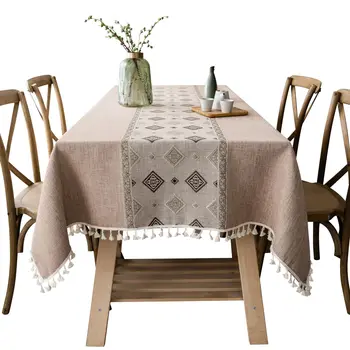 

Fashion Stripe Designs Solid Decorative Linen Tablecloth With Tassels Rectangular Wedding Dining Table Cover Tea Table Cloth