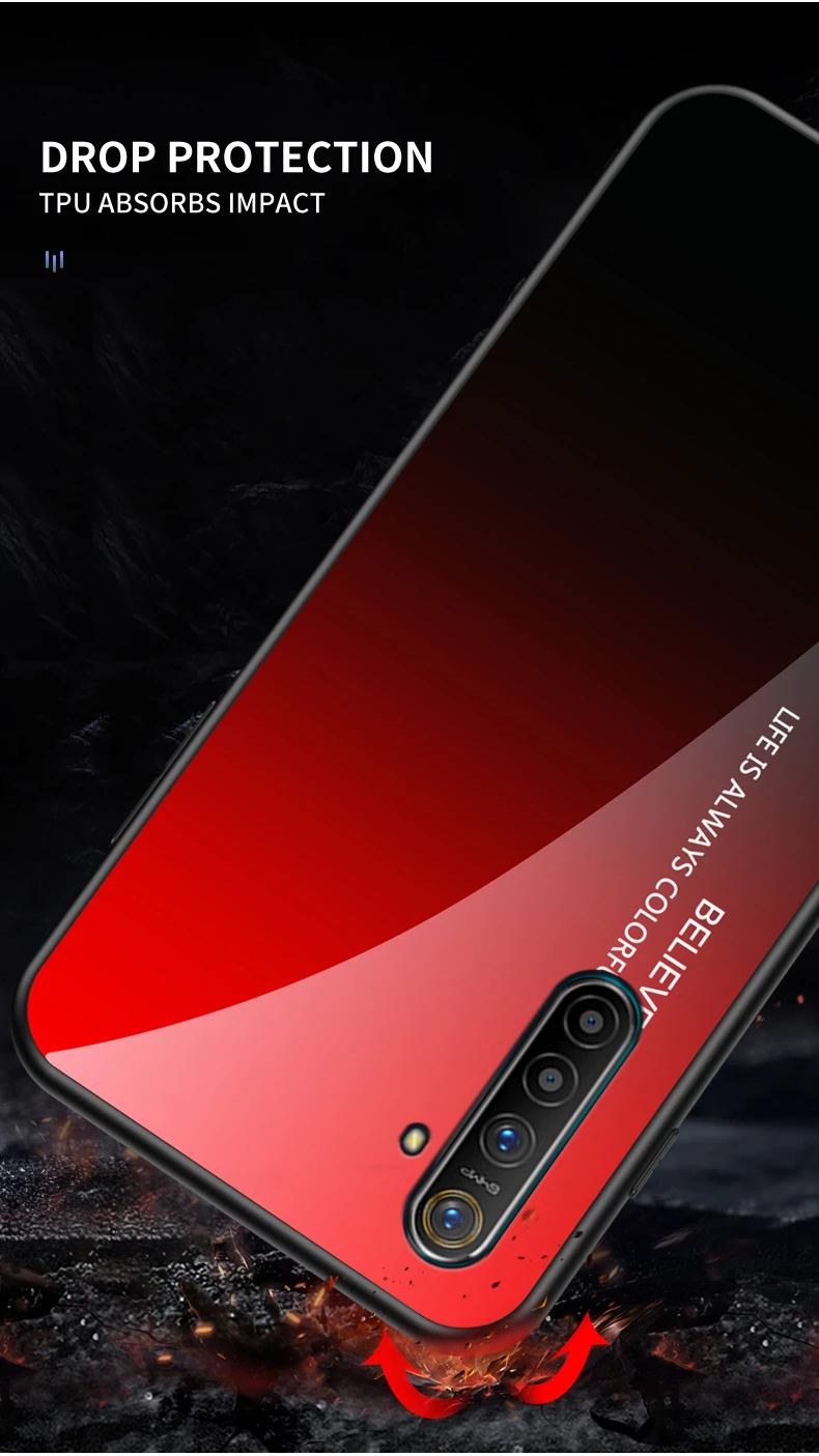 Модный градиентный стеклянный чехол для телефона Oppo Realme XT силиконовый полный защитный бампер для Oppo Realme X2 Pro Чехол Для Телефона