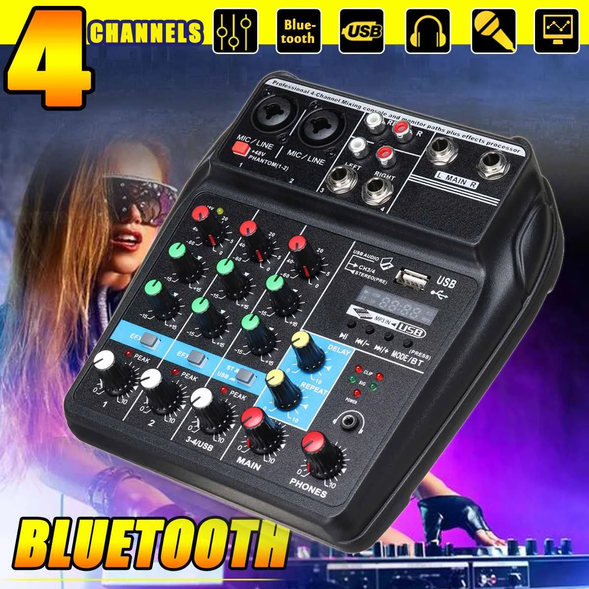 

A4 Portable 4 Channels USB bluetooth Audio Mixer Record Live Studio DJ Sound Mixing Console Computer Playback For Karaoke KTV