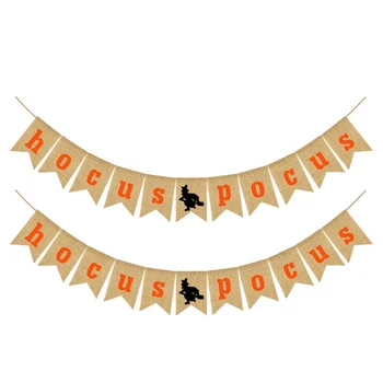 

Burlap Happy Halloween Banner Hocus Pocus Party Photo Prop Garland Supplies