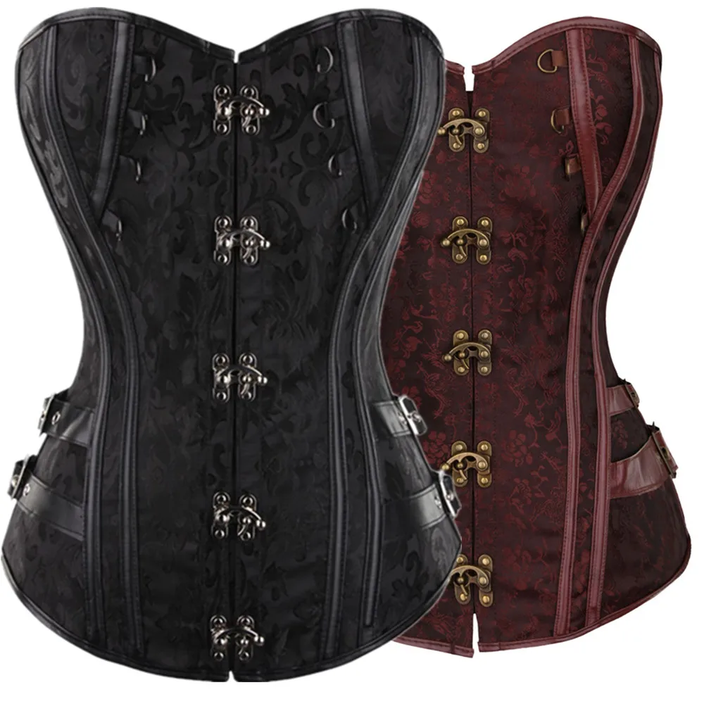 

Women Gothic Overbust Sexy Corset Steampunk Retro Bustiers Jacquard Rivet Closure Buckle Vintage Corselet Top S-6XL