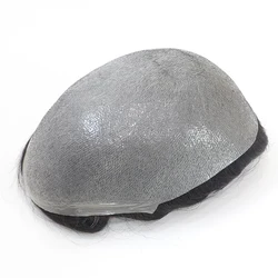 Man toupee Thin Skin 0.02-0.03cm Full PU Men's Capillary Prothesis Indian Human Hair Wig for Men Wave Straight Hair System 100%