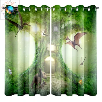 

Living Room Curtains Luxury Green Psychedelic Tree House Decoration Bathroom Waterproof Window Curtain cortinas para la sala New