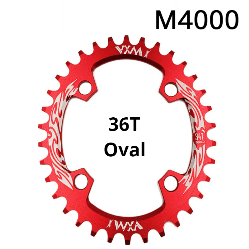 36T Red Oval VXM 32T 34T 36T 38T Овальный шатун 96BCD Овальный алюминиевый сплав цепное кольцо велосипедная Звездочка для M4000 - Цвет: 36T Red Oval
