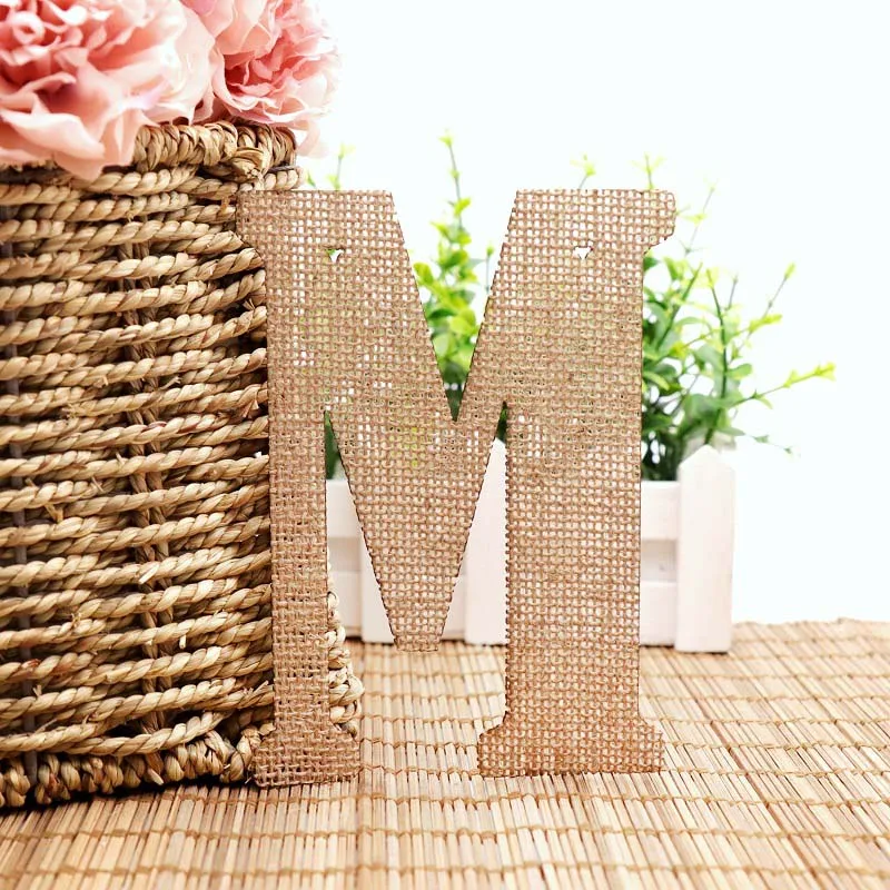M Винтажный джутовый Hessian из мешковины A-Z буквами алфавита DIY баннеры гирлянды Таблица дисплей для дня рождения Свадебная вечеринка украшения - Цвет: M