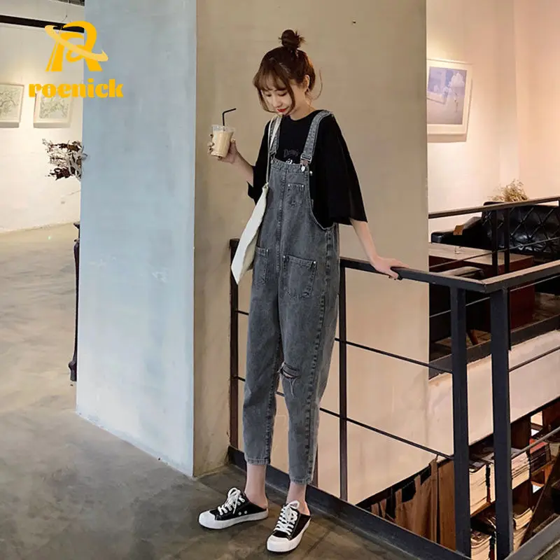 Женский джинсовый комбинезон ROENICK Свободный в Корейском стиле с высокой талией