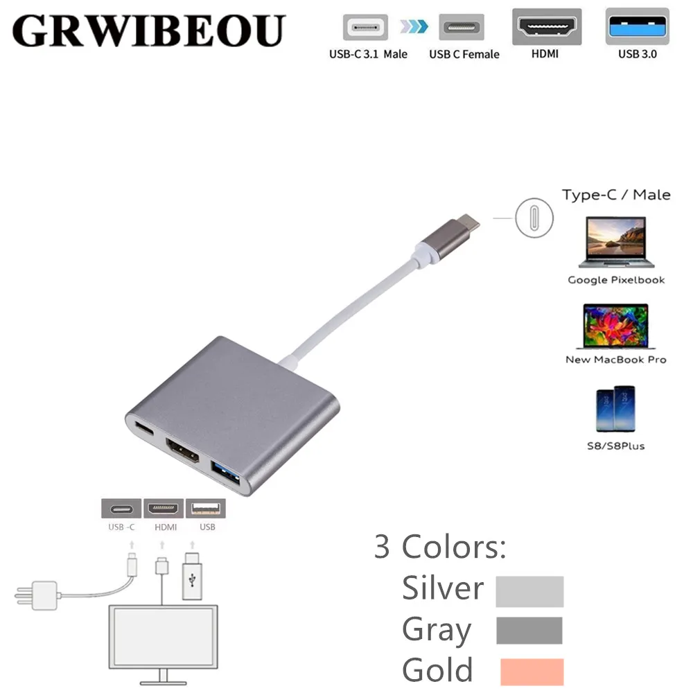 Grwibeou USB C к HDMI type c Hdmi конвертер адаптер USB 3,1 к HDMI USB 3,0 type-C для Mac Air Pro huawei Mate10 samsung S8