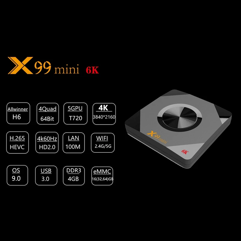 Горячая 3C-X99 Мини Android 9,0 Allwinner H6 четырехъядерный Смарт Android tv Box 2,4G/5G Wifi 4GB DDR3 32GB tv BOX 4K HD телеприставка(EU P