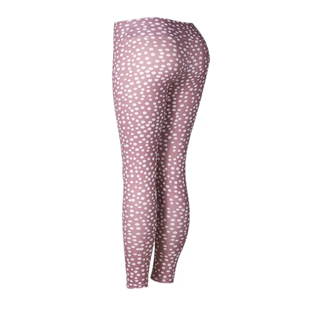 Women Fitness Yoga Pants Slim High waist Sport Leggings Gym Leggings Elastic dot Print Long Tights for Running Tummy Control f3