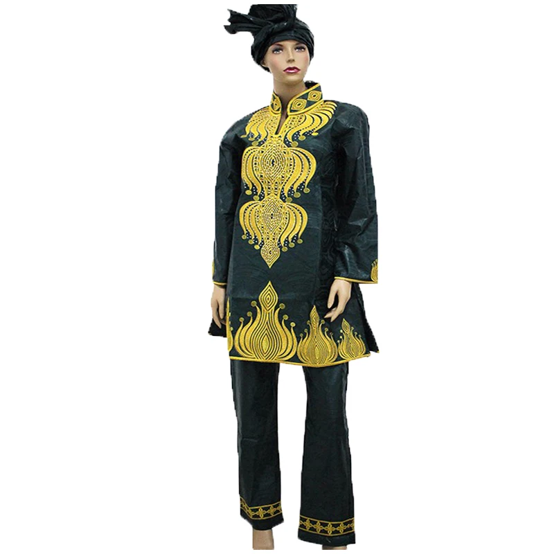 MD Южная Африка женская одежда Bazin Riche Dashiki наряд Вышивка Одежда Брюки Костюм традиционная Женская одежда - Цвет: Зеленый