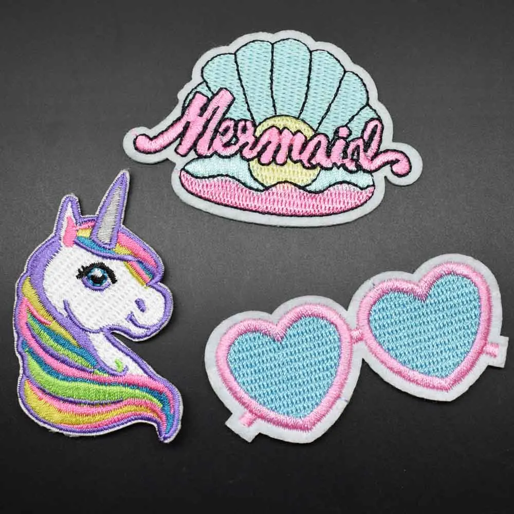 Rosa Shell Einhorn Lip Günstige Eisen auf Volle Bestickt Tuch Patch Für Mädchen Hut Rock Kleid Kleidung Bekleidung Bekleidungs Zubehör