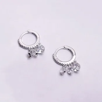 

925 Sterling Silver Piercing Tassel Zircon Round Bead Stud Earring For Women Jewelry pendientes 2020 Oorbellen eh1128