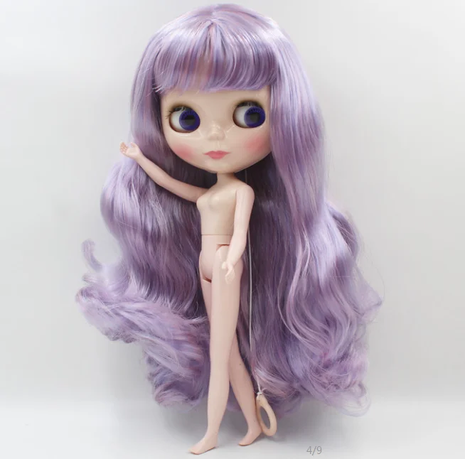Обнаженная кукла Blyth, фиолетовые длинные вьющиеся волосы