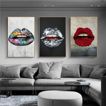 

Color Creative Mouths Printing Canvas Painting Sexy Red Lips Flower Poster Home Decoration Wall Art Pictures For Living Room