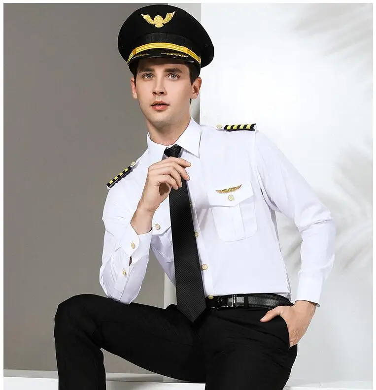 Международная авиакомпания безопасности одежды Супервайзер профессиональный уникальный белый рубашка авиакомпания капитанская форма футболка с пилотом