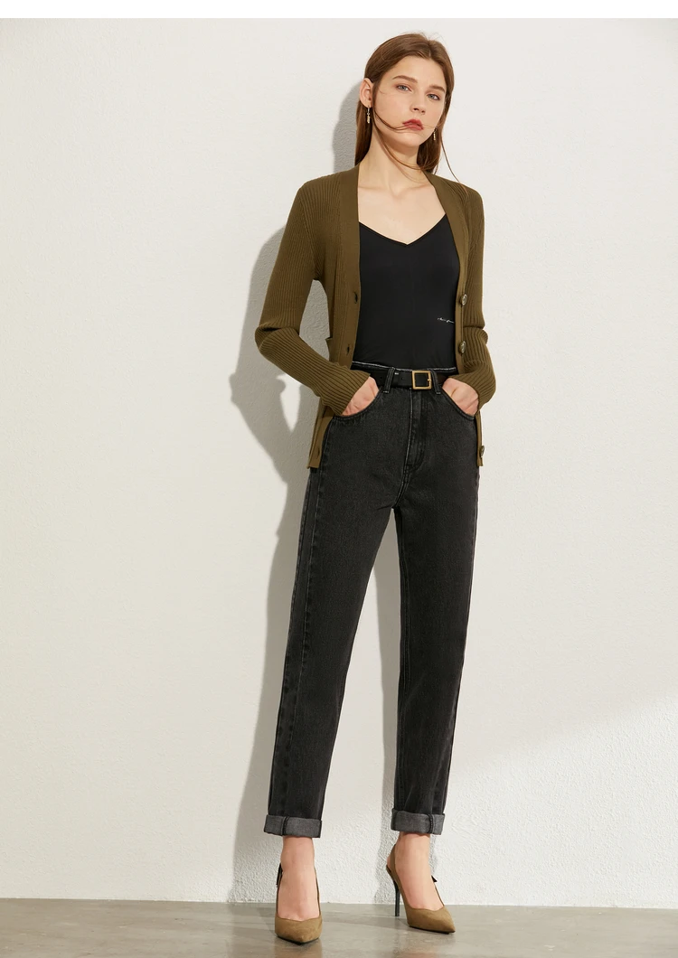 AMII Minimalism Summer Autumn Fashion Women Jeans Causal Cotton Black High Waist Straight Ankel-length Female Jeans 12040026