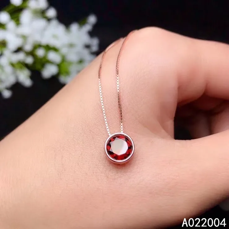 

KJJEAXCMY Fine Jewelry 925 Sterling Silver Inlaid Natural Gemstone Garnet Femal Misse Pendant Necklace Luxury Support Test