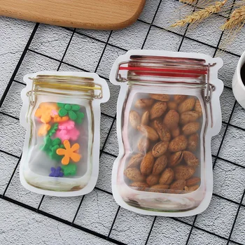 

5Pcs/lot Kitchen Travel Food Snack Candy Storage Zipper Bag Portable Mason Jar Shape Food Zipper Sealed Storage Bag