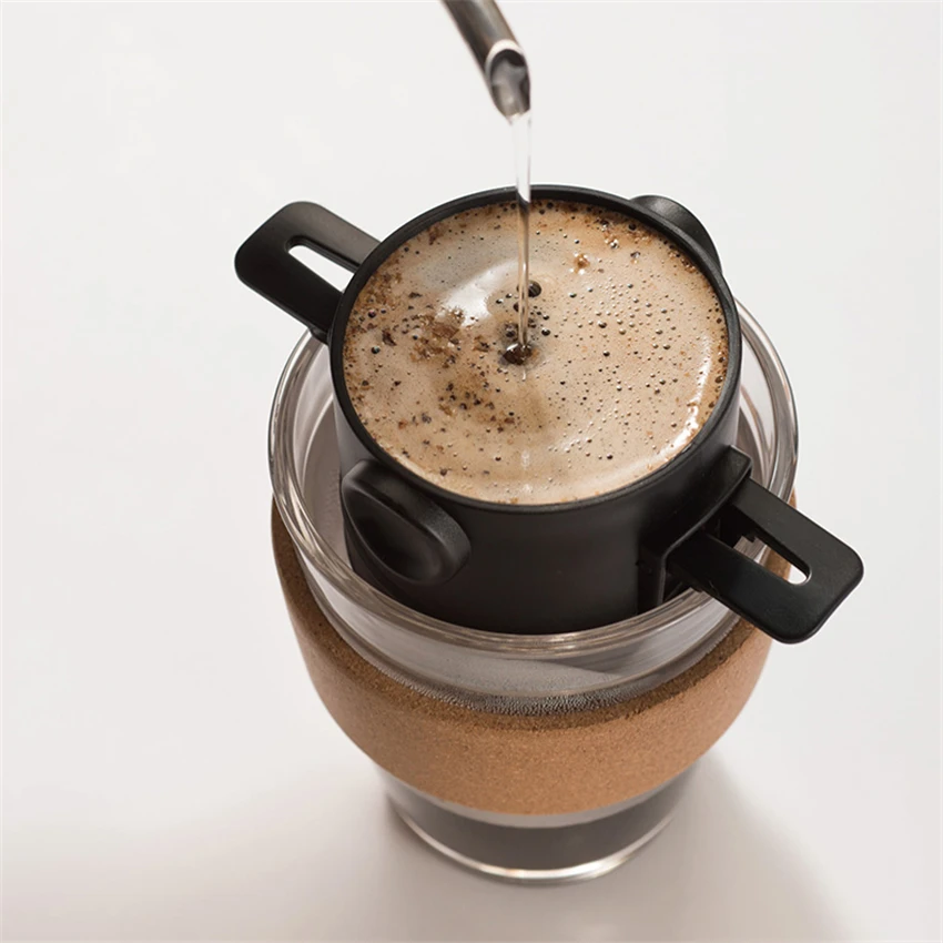 Стеклянная кофейная чашка, набор фильтров из нержавеющей стали, комбинация ручного дозатора для кофе, ручная работа для разработки портативной чашки, подарочная коробка