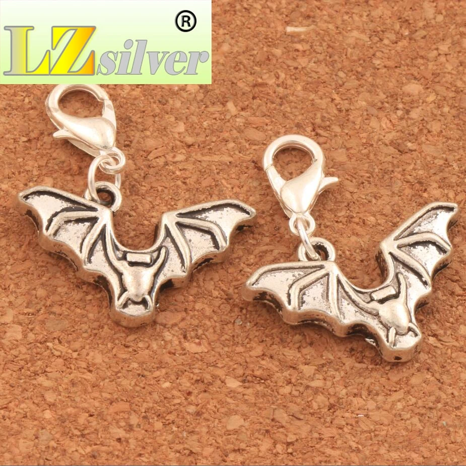 100PCS Zinc Alloy Bat with Open Wings Clasp European Lobster Trigger Clip On Charm Beads C979 29.5x23.7mm
