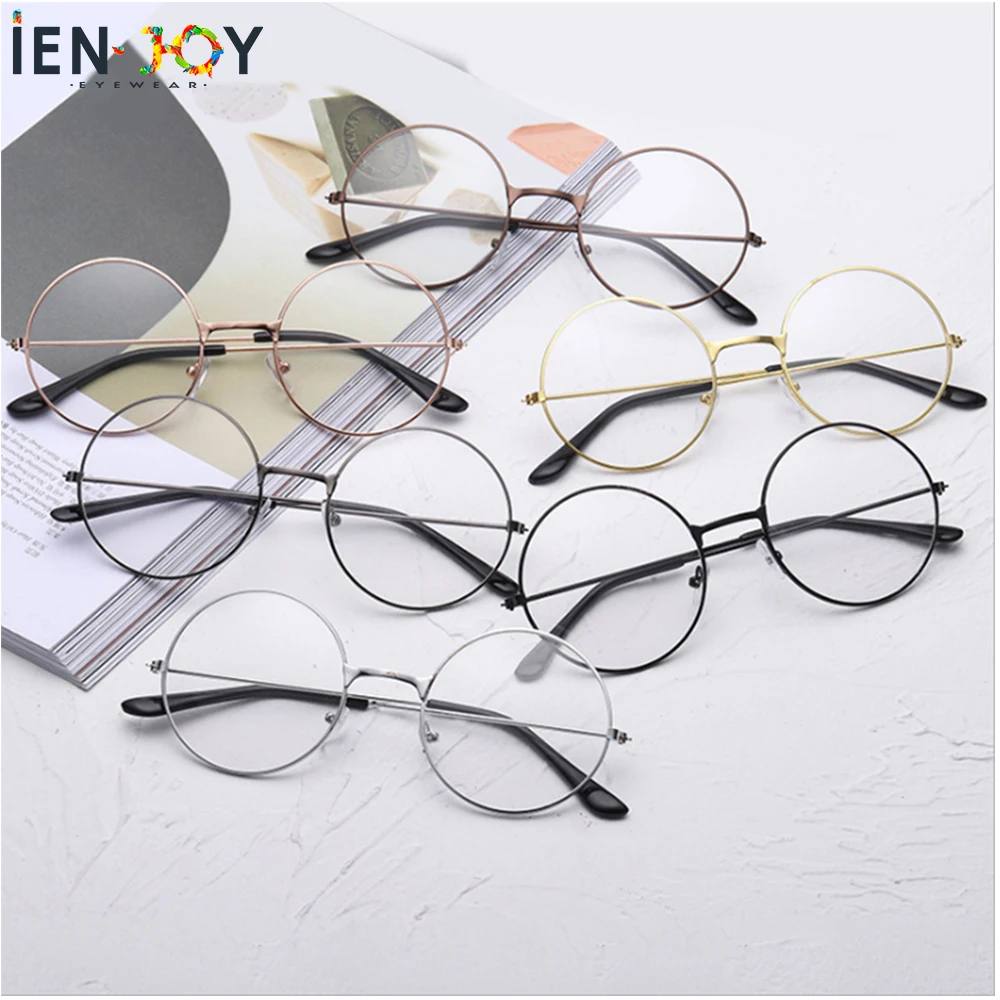 

IENJOY Harry Eyeglasses Frames Vintage Retro Metal Frame Clear Glasses Black Oversized Round Circle Eye Glasses Fashion Eyewear
