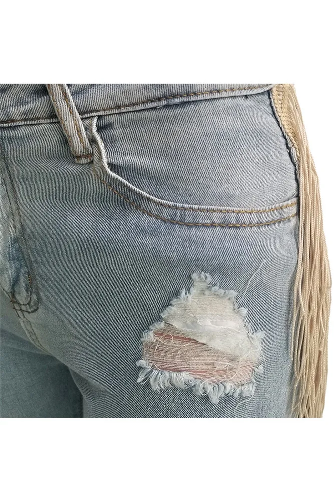 Woman High Waist Skinny Jeans Fashion Ripped Black Jeans Elastic Boyfriend Tassel Jeans Streetwear Casual Pencil Pants Plus Size
