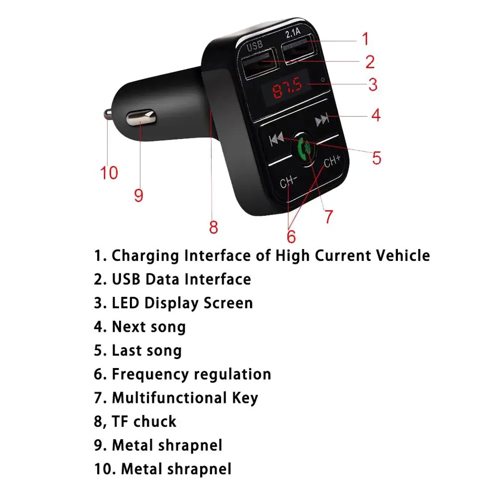Bluetooth 5,0 Handsfree автомобильный комплект fm-передатчик Быстрый двойной USB зарядное устройство ЖК цифровой вольтметр TF карта U диск AUX плеер