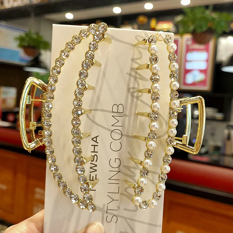 Pearl Hairpin Rhinestone European And American Grab Clip Simple Fashion Hair Accessories