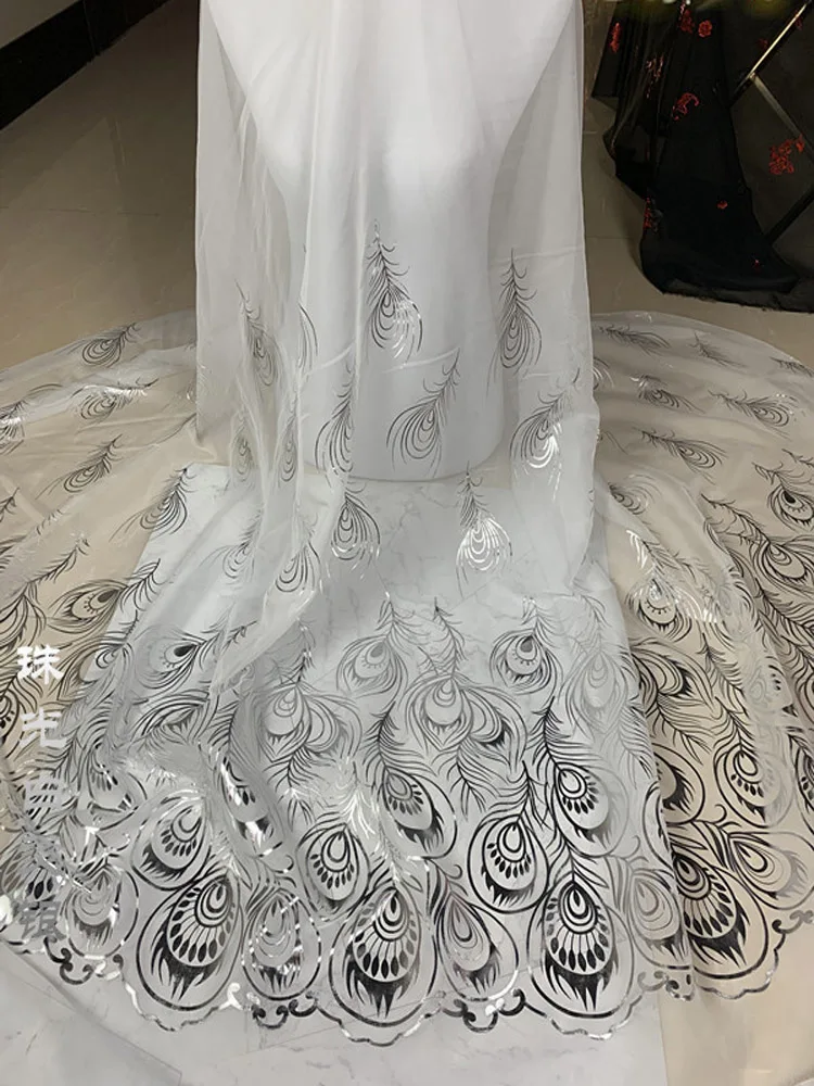 1 white-silver Сценическое платье для танцев шифоновое платье с перьями павлина бронзовое платье для косплея Струящееся шитье Свадебный костюм DIY 1 м - Цвет: 1 white-silver