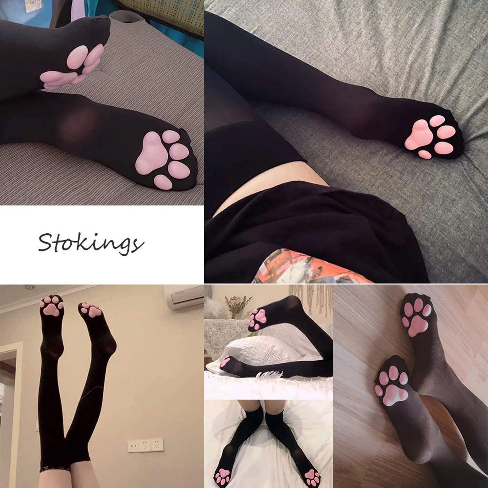 Cat Overknee Socks &Fingerless Hand Long Sleeves Gloves Stockings Lolita Cosplay 