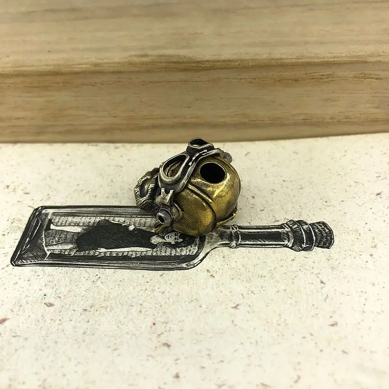 EDC Tools Brass Knife Beads Brass Air Force Pilot Skull Lanyard Bead Paracord Knife Keychain Tool DIY Pendant #148